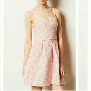 Anthropology Moulinette Soeurs White pink silver sparkle tweed lady-like dress